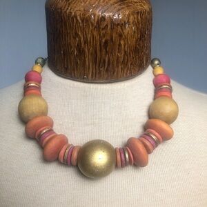 Womens Pink/Gold Wood Neck Piece.